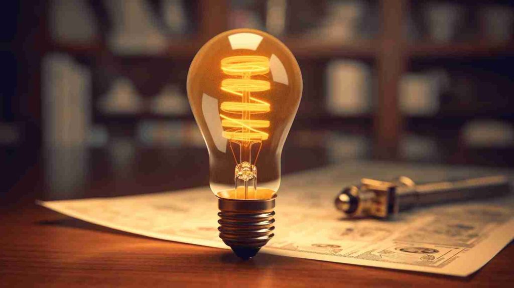 Energy savings depicted with a light bulb and paperwork, advantages of Dimplex Quantum Storage Heaters