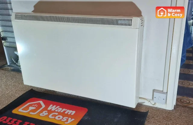 Original, outdated storage heater set for replacement by Warm and Cosy.