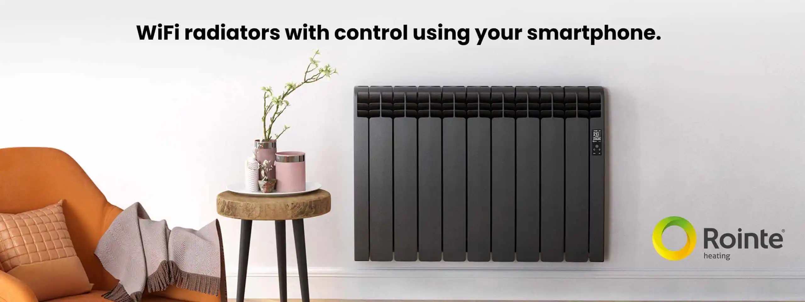 Image of the advanced Rointe Heater, highlighting its WiFi-enabled features with the slogan 'WiFi radiators with control via a smartphone